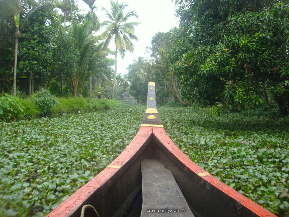 Kerala India backwaters narrow boat through the canals